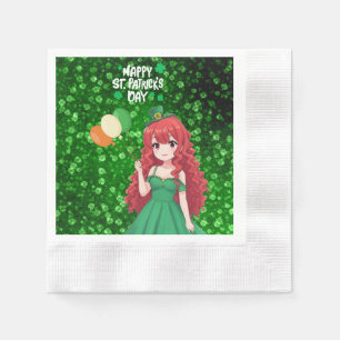 Servilleta De Papel Día de San Patricio linda, chica anime irlandesa