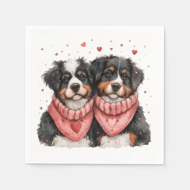 Servilleta De Papel Día de San Valentín Bernese Mountain Dogs (Anverso)