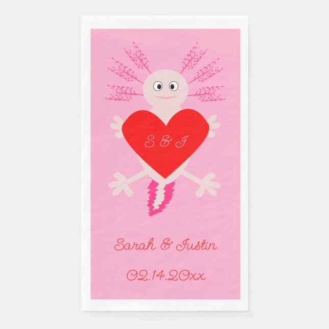 Servilleta De Papel Día de San Valentín Corazón de Amor Axolotl Boda P (Anverso)