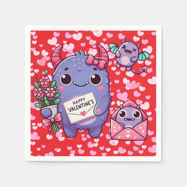Servilleta De Papel Día de San Valentín del monstruo lindo (Anverso)