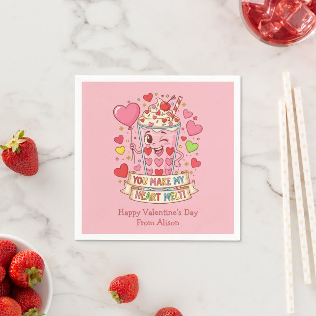 Servilleta De Papel Día de San Valentín Personalizado de Batido de Lec (In situ)