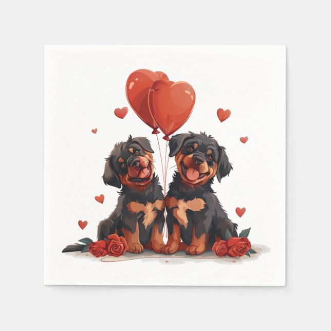 Servilleta De Papel Día de San Valentín Rottweiler Dogs (Anverso)