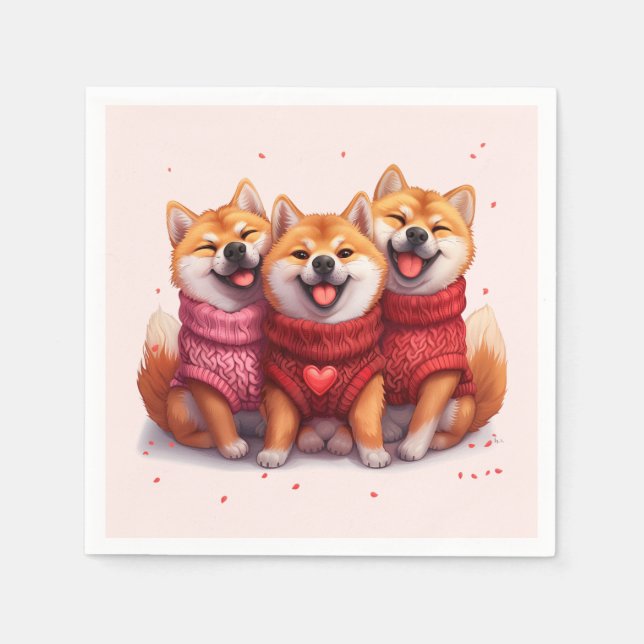 Servilleta De Papel Día de San Valentín Shiba Inu Dogs (Anverso)