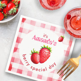 Servilleta De Papel Día especial de la novia: Fresa Retro Gingham