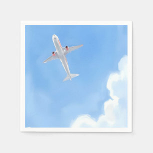Servilleta De Papel Día Hermoso Cielo Azul Nubes Avión Acuarela