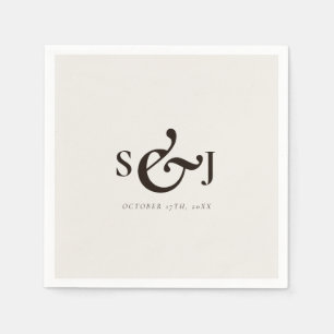 Servilleta De Papel Día minimalista de la Boda en Monograma Beige