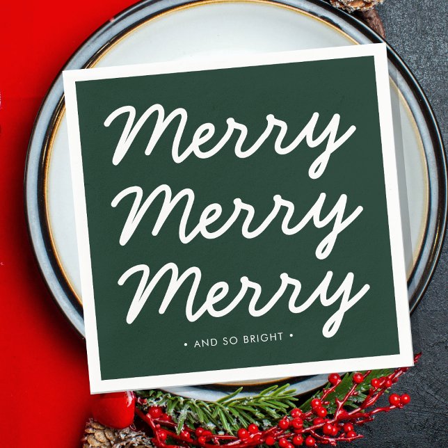 Servilleta De Papel Día verde de los bosques (Merry Christmas, typography cheerful green paper napkins.)