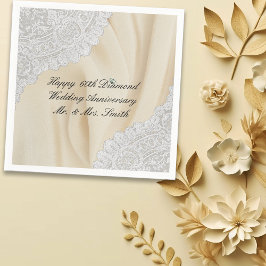 Servilleta De Papel Diamante 60° Aniversario Boda Faux Satin+Lace