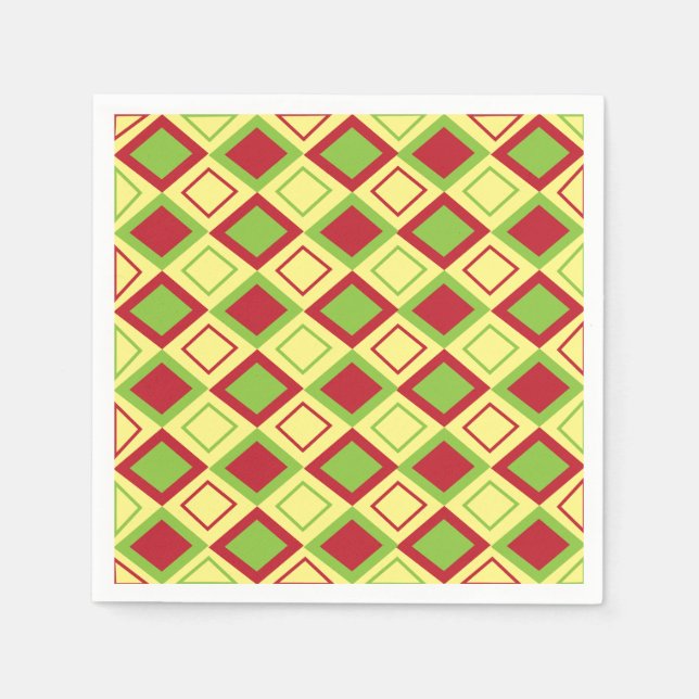 Servilleta De Papel Diamante Geométrico Fiesta Rojo Verde (Anverso)