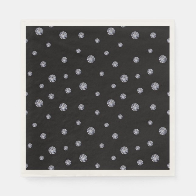 Servilleta De Papel Diamantes de imitación de negro (Anverso)