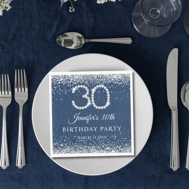 Servilleta De Papel Diamantes y denim 30 Fiesta de cumpleaños (Diamonds & denim 30th Birthday Party Napkin)