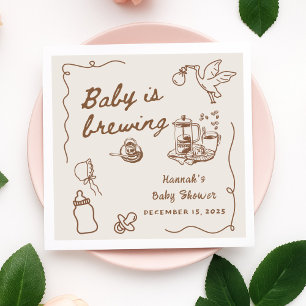 Servilleta De Papel Dibujado Café Baby está Preparando Baby Shower