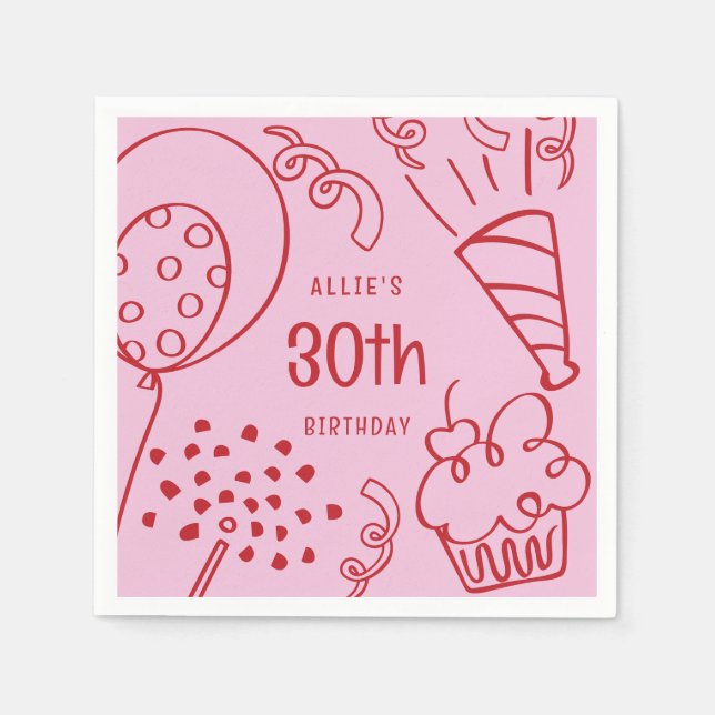 Servilleta De Papel Dibujar a mano cualquier globo de fiesta de cumple (Anverso)