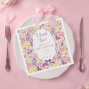 Servilleta De Papel Dibujo a lápiz de flores de garabato coloridas par