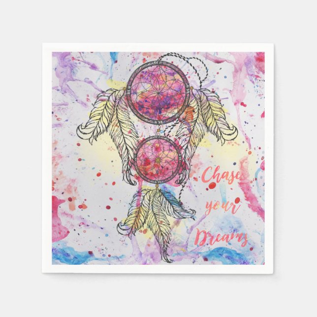 Servilleta De Papel Dibujo acuarela Dreamcatcher "Chase your Dreams" (Anverso)