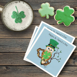 Servilleta De Papel Dibujo adorable de búho irlandés Lucky Green