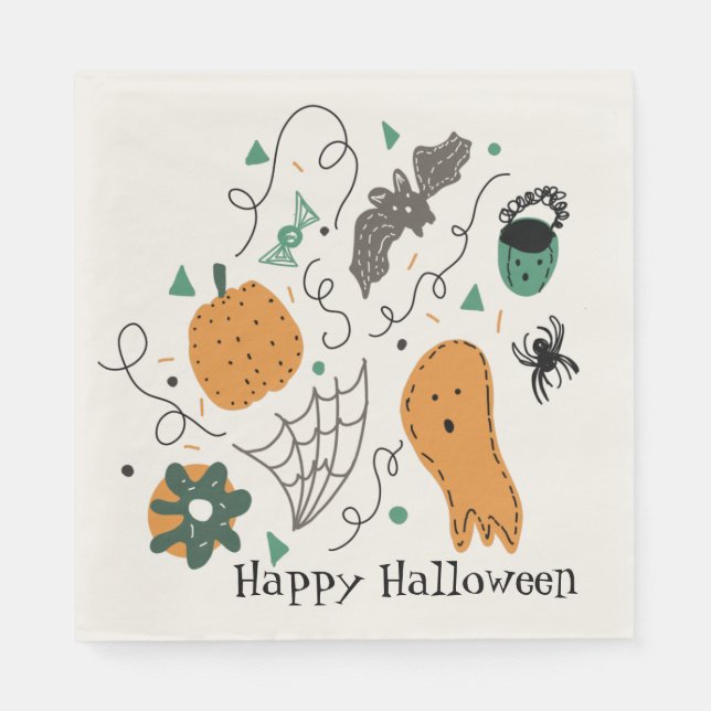 Servilleta De Papel Dibujo adorable de Halloween con patrón de fantasm (Anverso)
