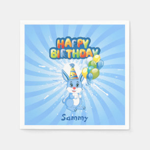 Servilleta De Papel Dibujo animado azul del cumpleaños del conejito