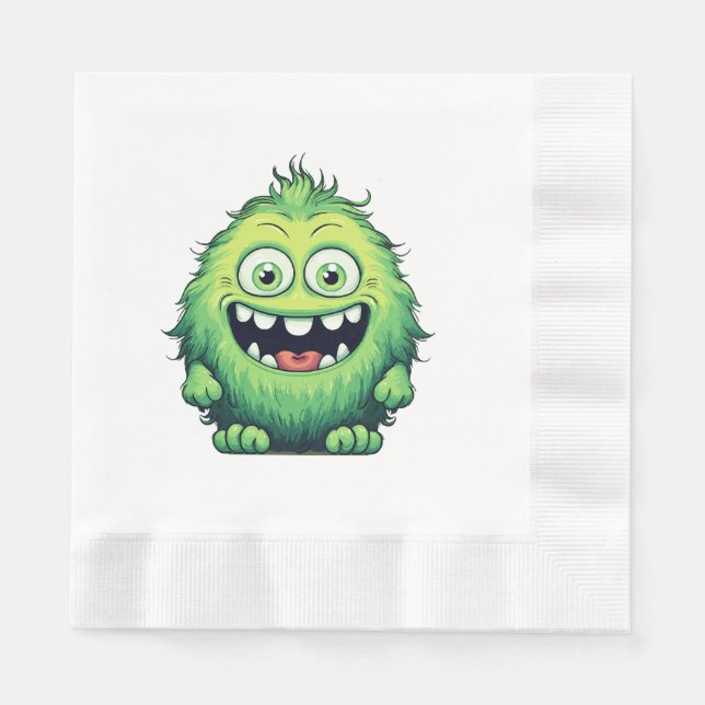 Servilleta De Papel Dibujo Animado Monstruo Verde Lindo Sonriente (Anverso)