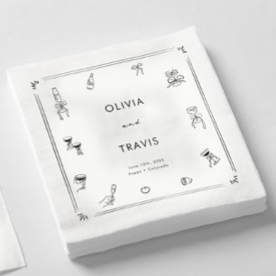 Servilleta De Papel Dibujo Caprichoso Boda Blanco y Negro Dinero Antig