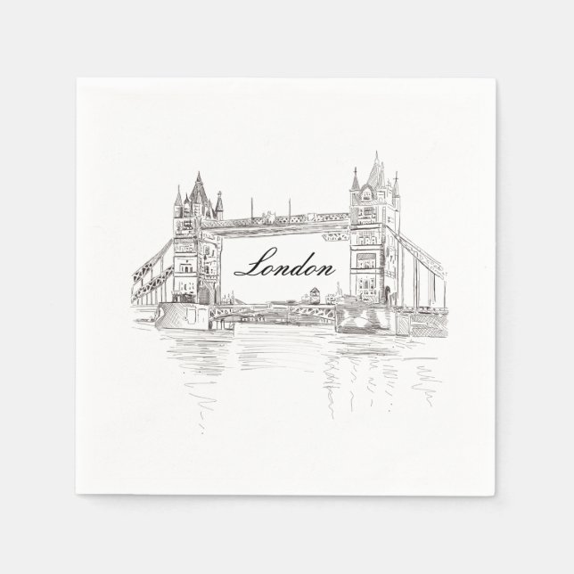 Servilleta De Papel Dibujo clásico de tinta negra en el puente de la T (Anverso)