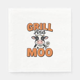 Servilleta De Papel Dibujo de camiseta vintage Funny Cow Grill And Moo