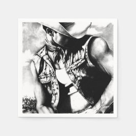 Servilleta De Papel Dibujo de carbón de Guay de vaquero rústico