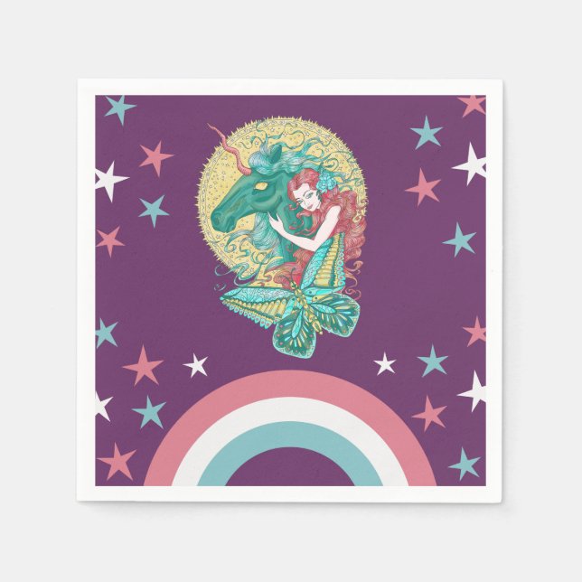 Servilleta De Papel Dibujo De Chica Dulce Y Unicornio (Anverso)