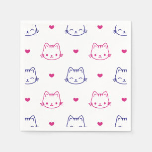 Servilleta De Papel Dibujo de cóctel con patrón de cara de gato lindo 