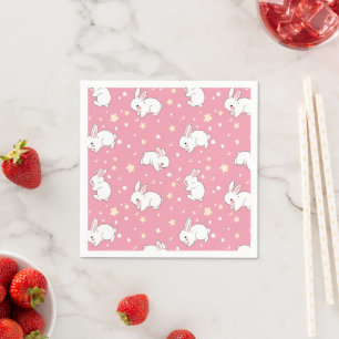 Servilleta De Papel Dibujo de conejo kawaii rosa lindo