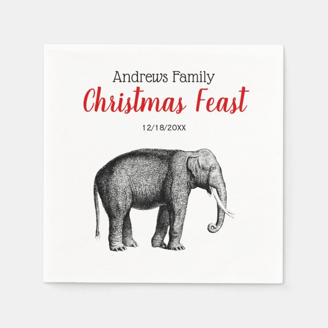 Servilleta De Papel Dibujo de elefantes de la época de la Navidad navi (Anverso)