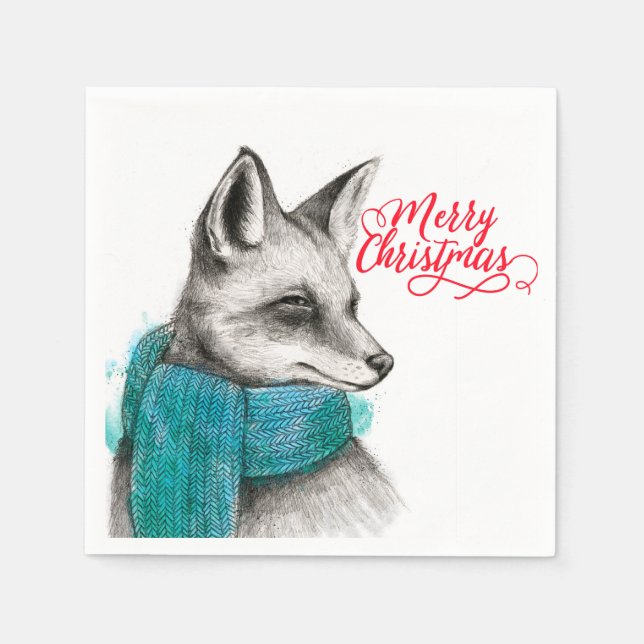 Servilleta De Papel Dibujo de Feliz Navidad Fox (Anverso)