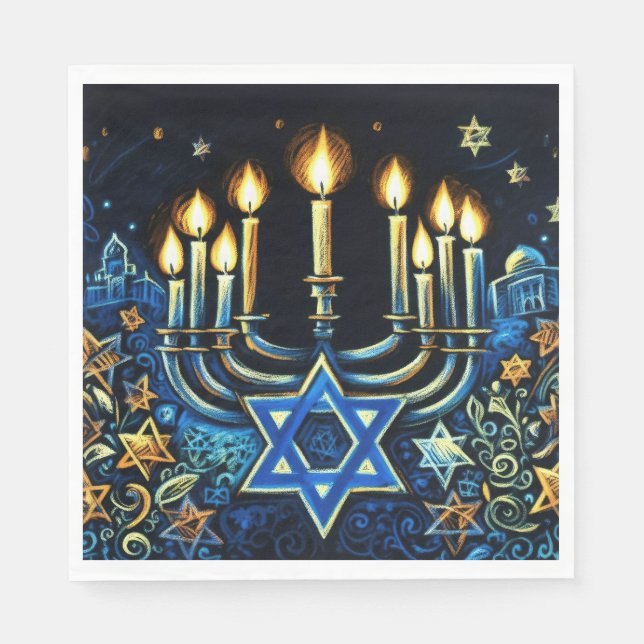 Servilleta De Papel Dibujo de Hanukkah Gift Menorah Pastel (Anverso)