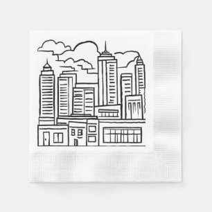 Servilleta De Papel Dibujo de la silueta de la ciudad en blanco y negr