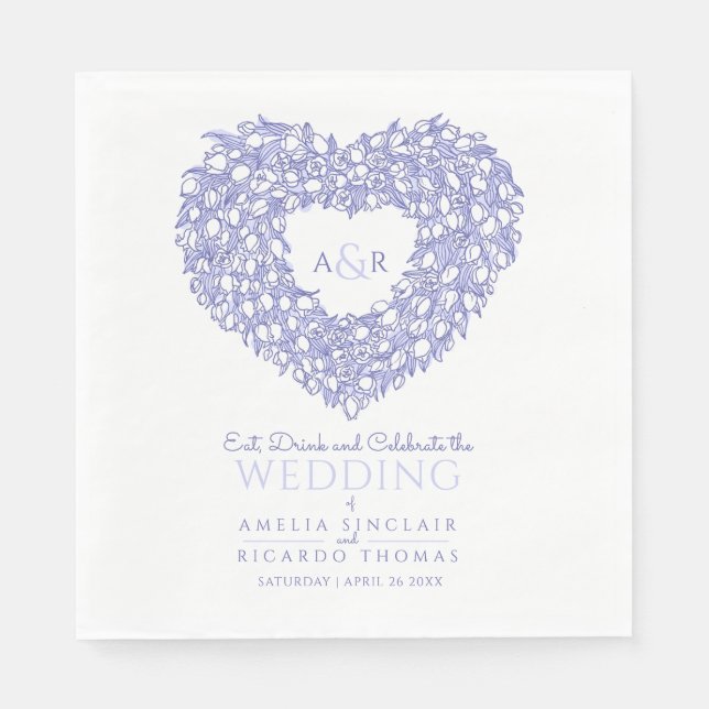 Servilleta De Papel Dibujo de la tinta azul tulipán boda azul (Anverso)