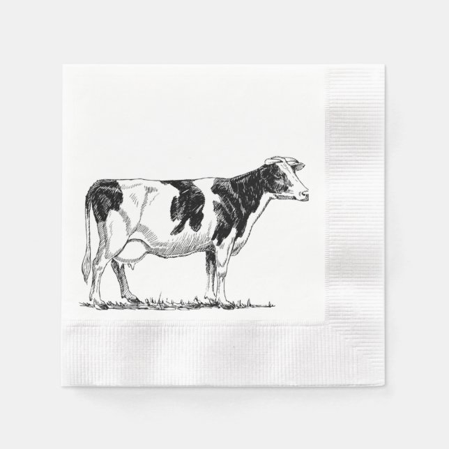 Servilleta De Papel Dibujo de lápiz Fresian Dairy Cow Holstein (Anverso)