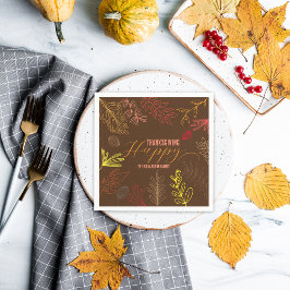 Servilleta De Papel Dibujo de línea marrón chocolate de hojas de otoño