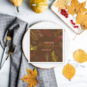 Servilleta De Papel Dibujo de línea marrón chocolate de hojas de otoño