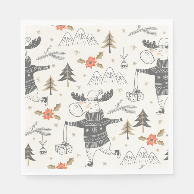 Servilleta De Papel Dibujo de Moose de vacaciones festivas (Anverso)