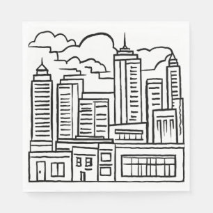 Servilleta De Papel Dibujo de paisaje urbano en blanco y negro