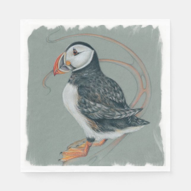 Servilleta De Papel Dibujo de pájaros del Puffin del Atlántico (Anverso)