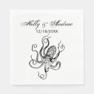 Servilleta De Papel Dibujo de pulpo estilizado vintage #1