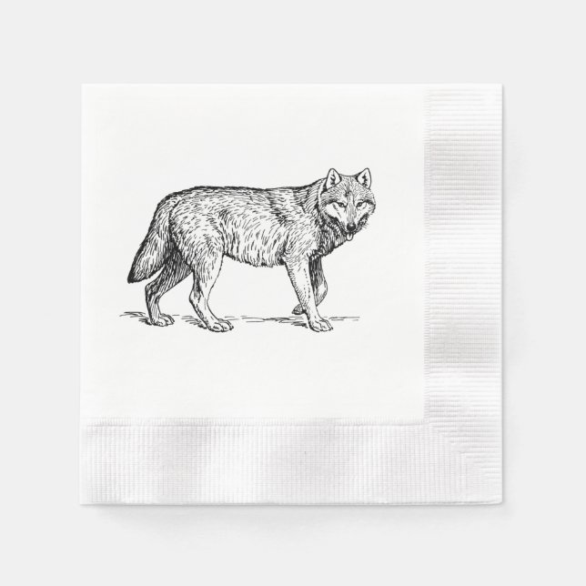 Servilleta De Papel Dibujo de tinta elegante de lobo gris (Anverso)
