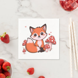 Servilleta De Papel Dibujo de zorro Kawaii lindo con hongos