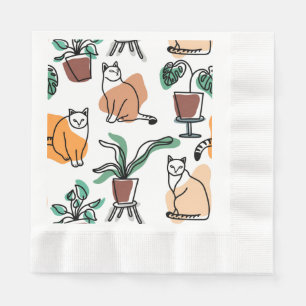 Servilleta De Papel Dibujo en línea de gatos y flores