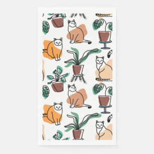 Servilleta De Papel Dibujo en línea de gatos y flores