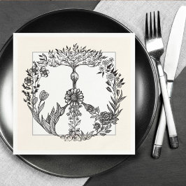 Servilleta De Papel Dibujo floral de paz arte de flores de boho hippie