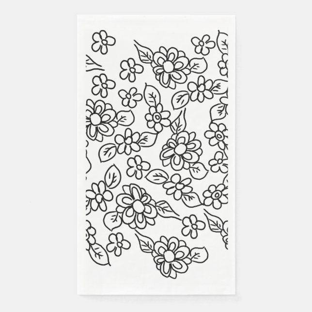 Servilleta De Papel Dibujo floral simple en blanco y negro (Anverso)
