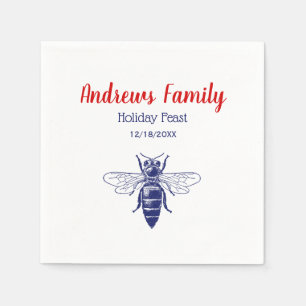 Servilleta De Papel Dibujo Vintage de la Reina Abeja en Azul