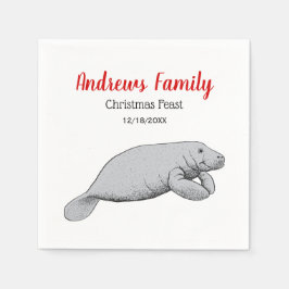 Servilleta De Papel Dibujo Vintage de Manatí Navidad Xmas